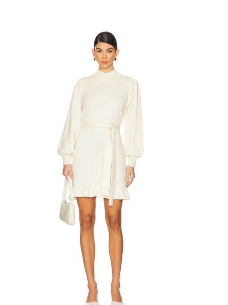 Women's Cream Long-Sleeve Mock Neck Mini Dress